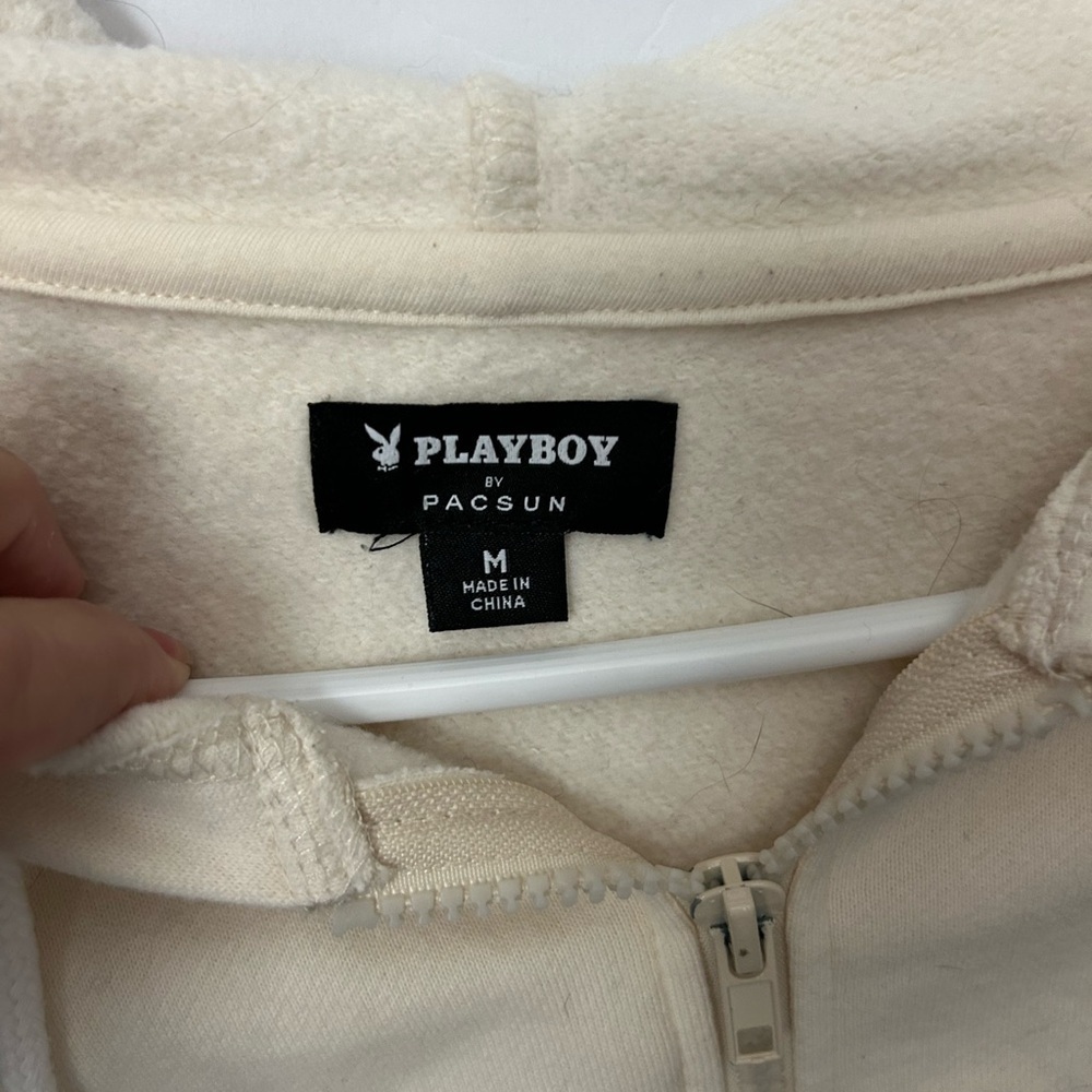 Pacsun Playboy Zip-Up Hoodie light yellow w pink bunny oversized medium - Picture 6 of 6